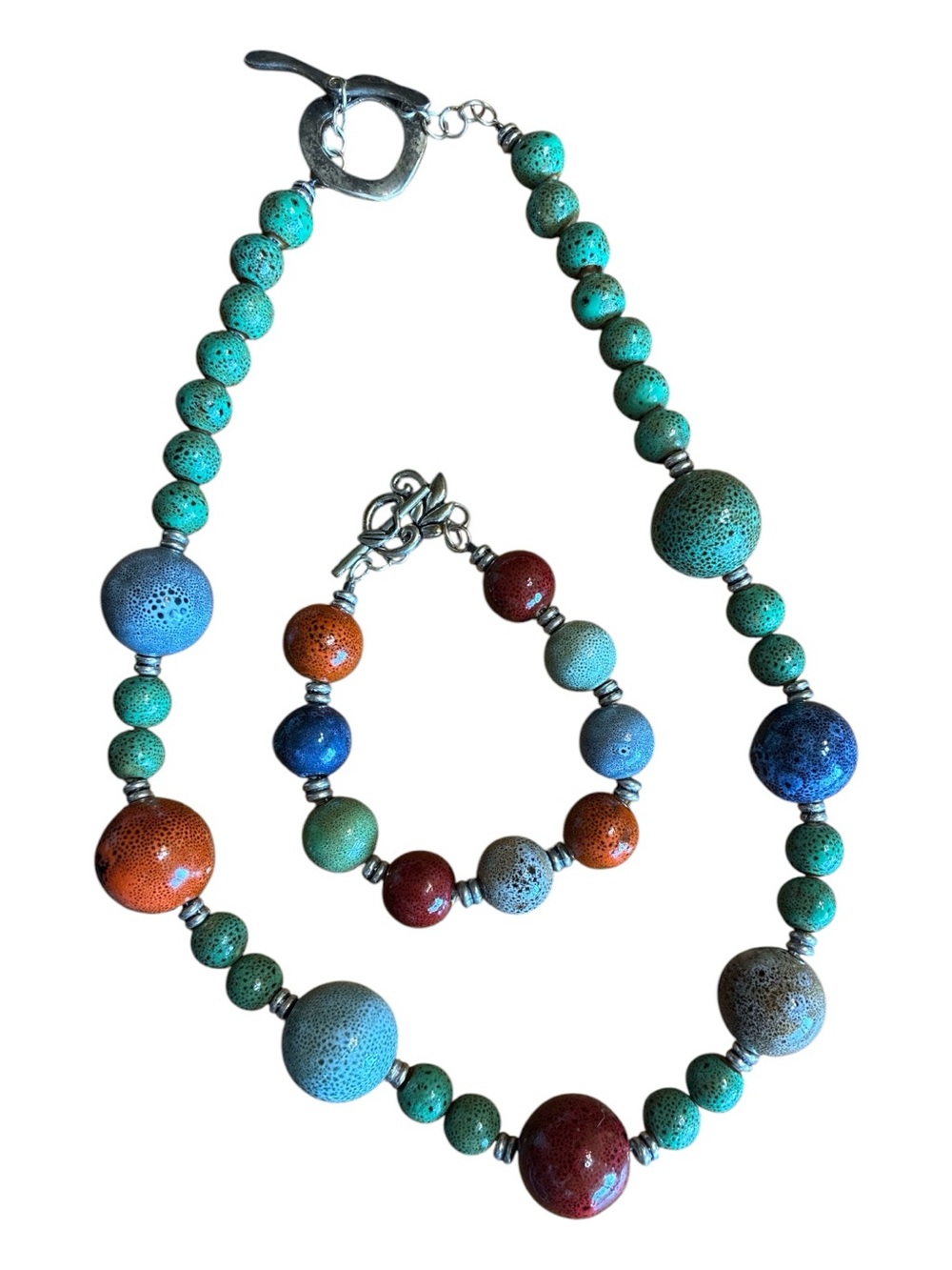 Multicolor Ceramic Bead Necklace & Bracelet Set